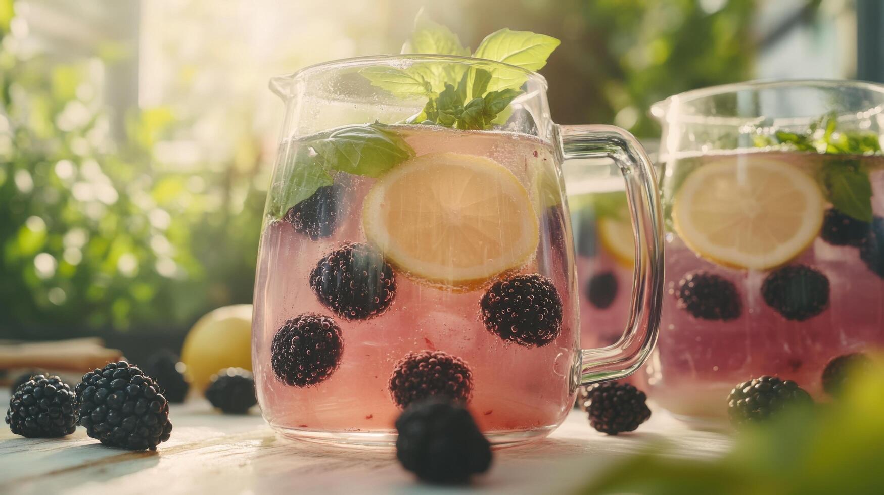 Backyard Garden Pitcher Lemonade With Basil And Blackberry photo