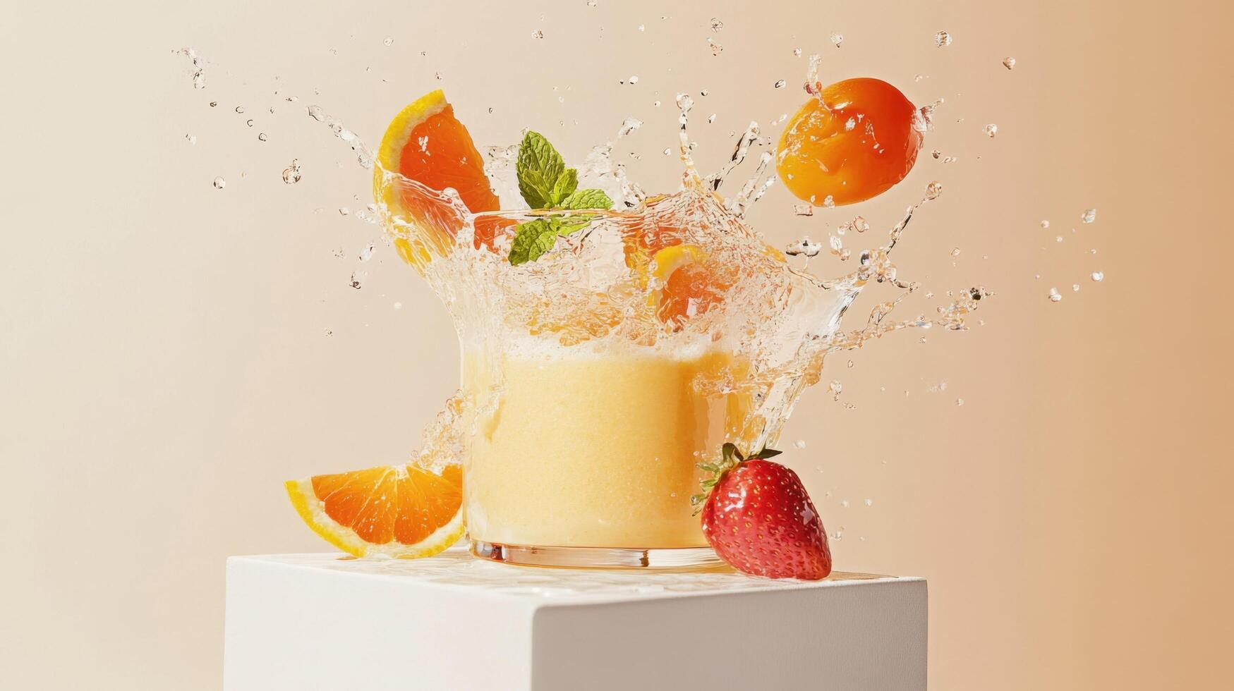 Drink Presentation Highlighting Smoothie Splash Impact in Motion photo