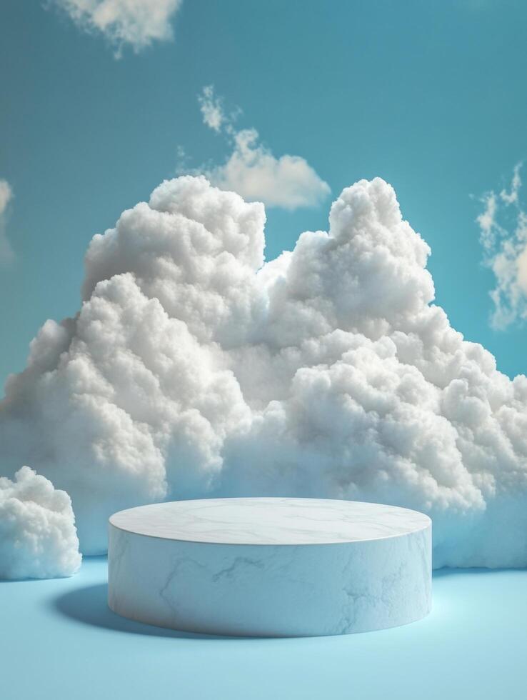 Ethereal Cloudy Platform Framed by Serene Blue Color photo