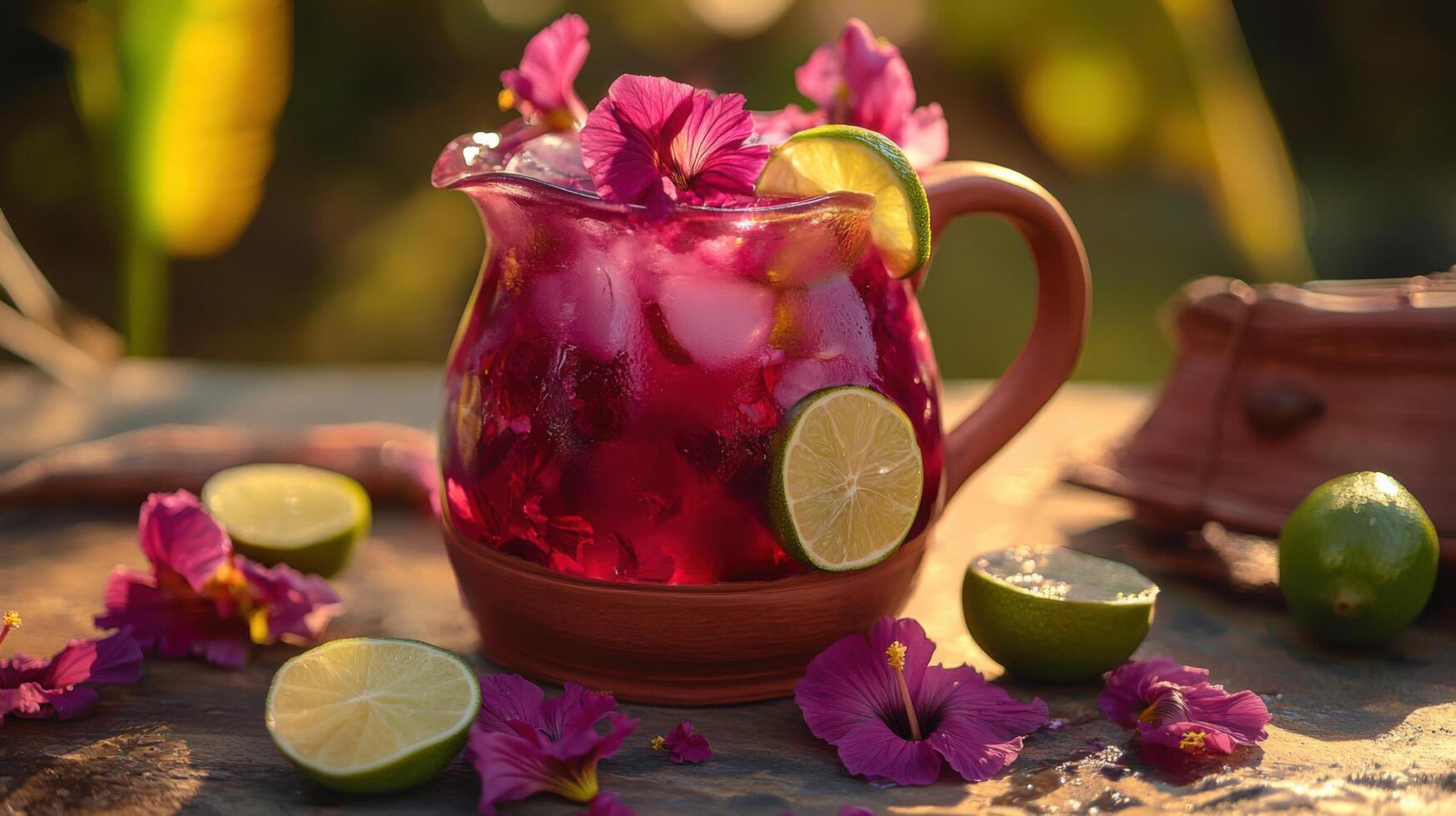 Family Gathering Served with Hibiscus Lime Agua Fresca photo