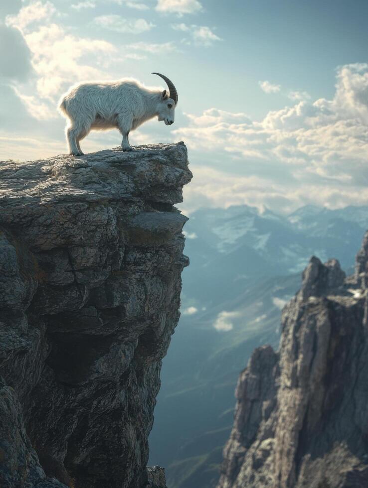 Fearless Adventurer Balancing Atop Seemingly Impossible Peak photo