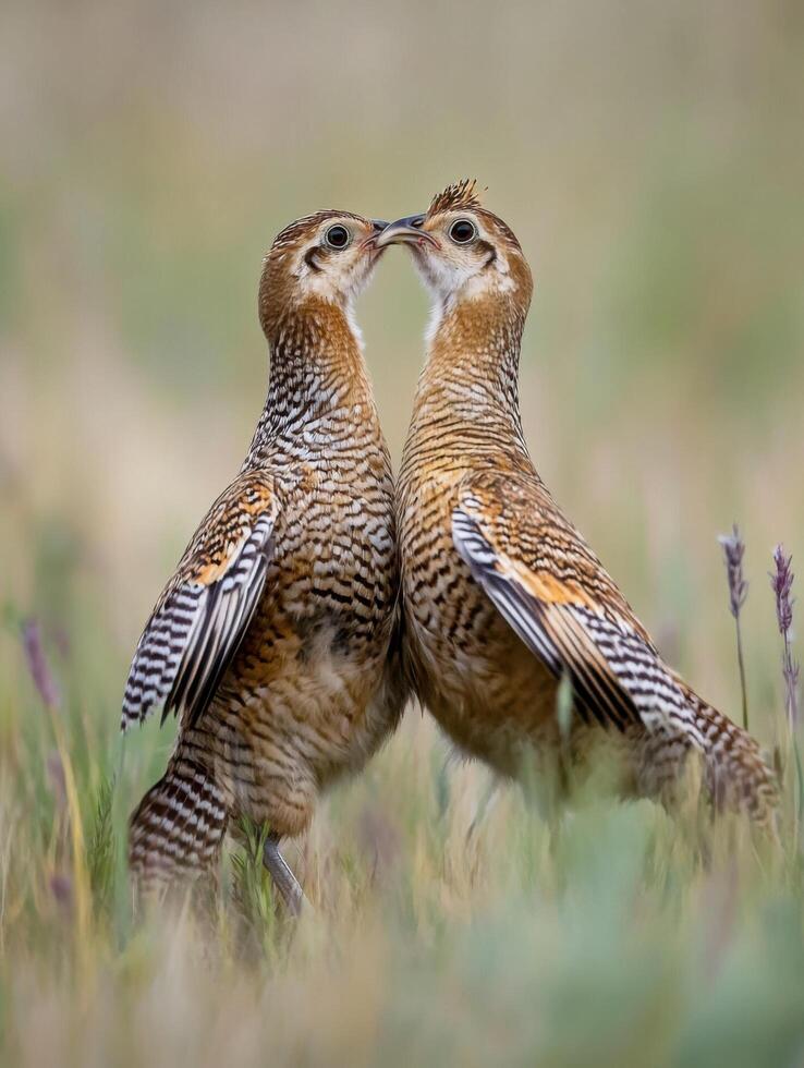 Juvenile Open Field Birds Acquiring Advanced Courtship Ritual Movements photo