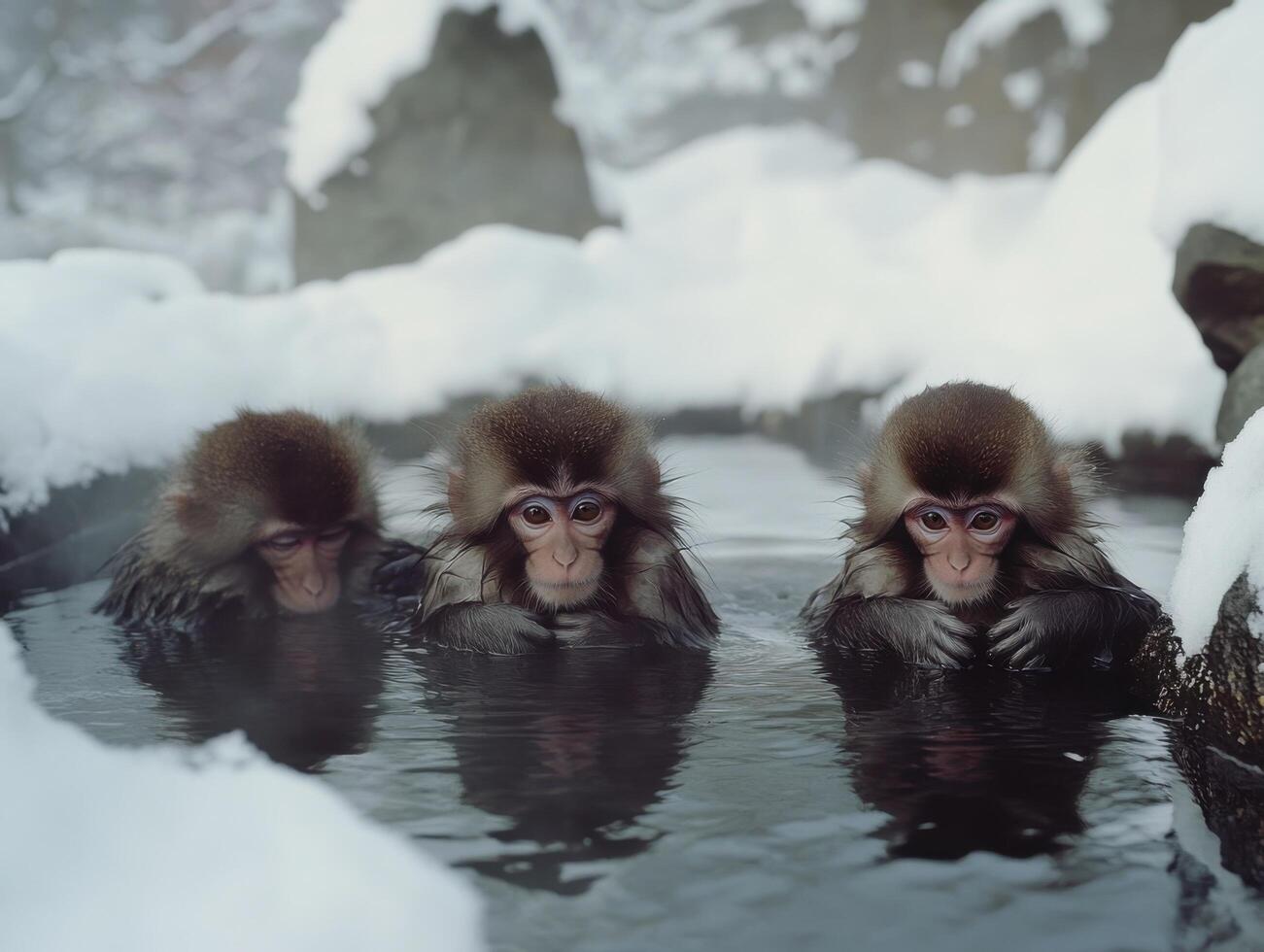 Juvenile Japanese Primates Exploring Warm Springs Wellness photo