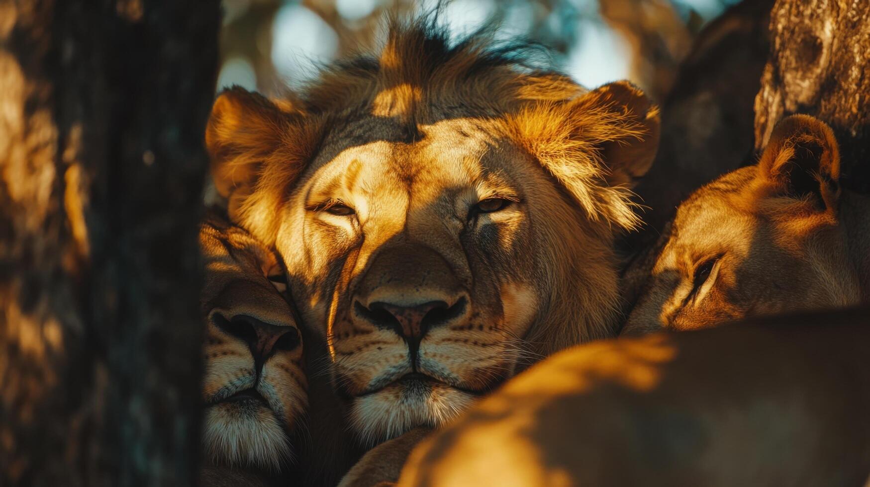 Noble Carnivores Lying Quietly In Blazing Heat photo
