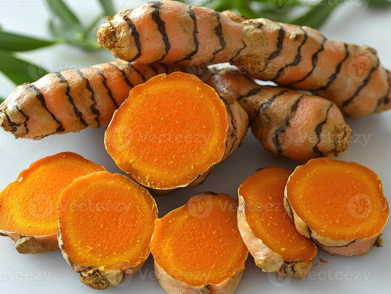 Turmeric roots sliced photo