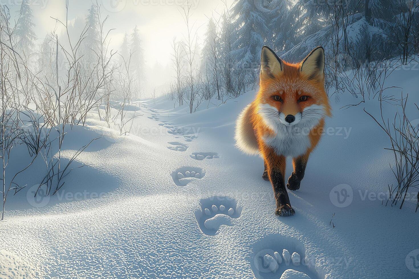 A fox walking in the snow photo