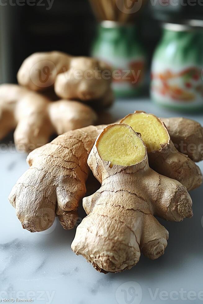 Fresh Ginger Root Close Up Showing Detail And Texture photo