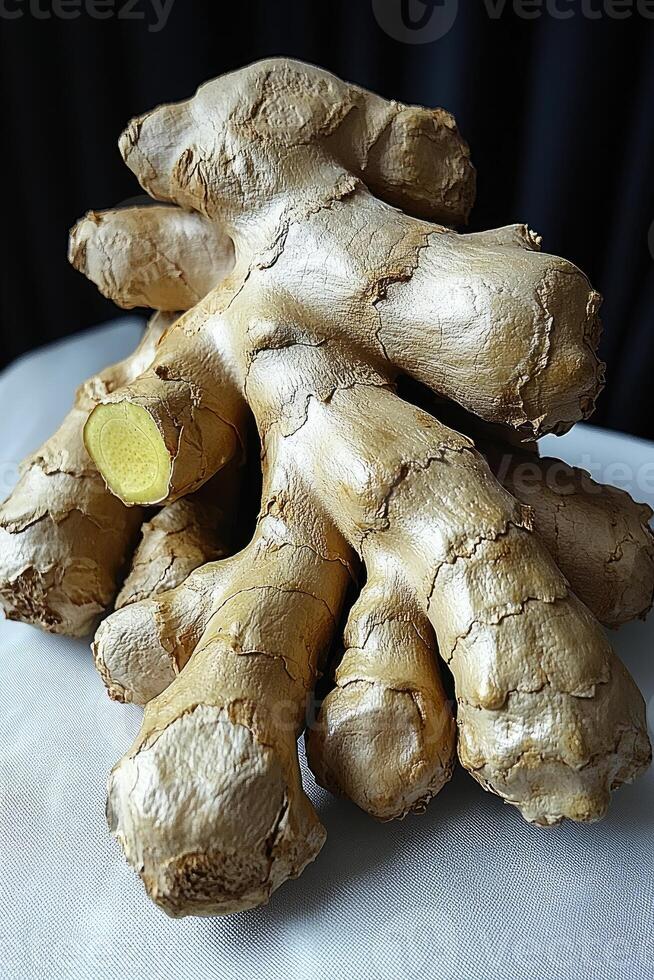 A Detailed Close Up View Of Fresh Ginger Root photo