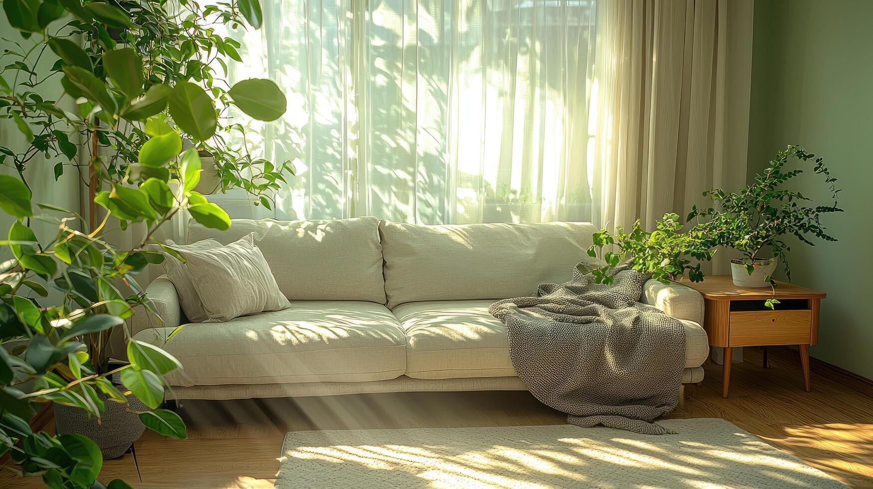Living Room Sofa With Abundant Houseplants photo