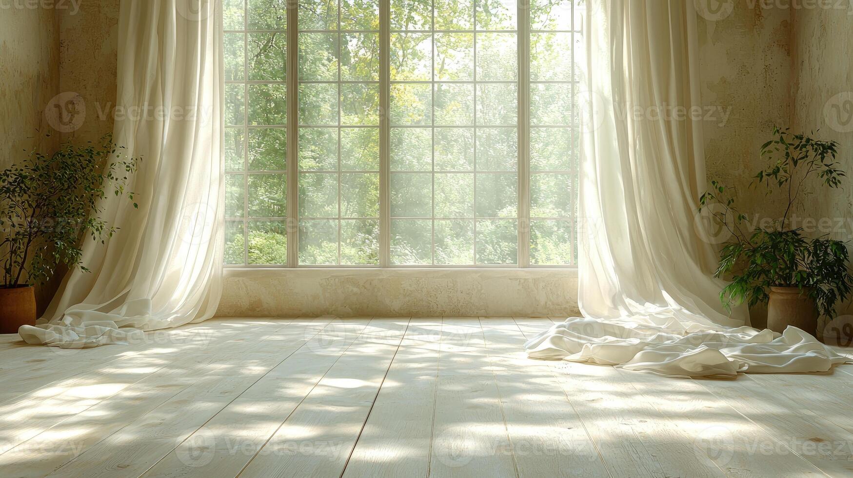Sunlit Room with Sheer Curtains and Plants photo
