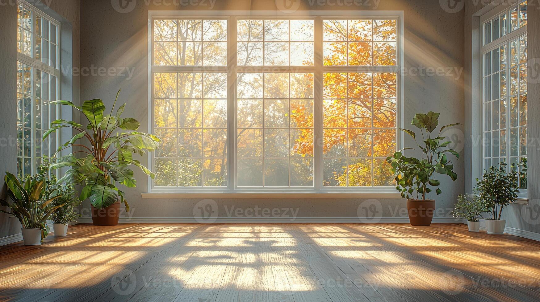 Sunlit Room With Plants And Autumnal Window View photo