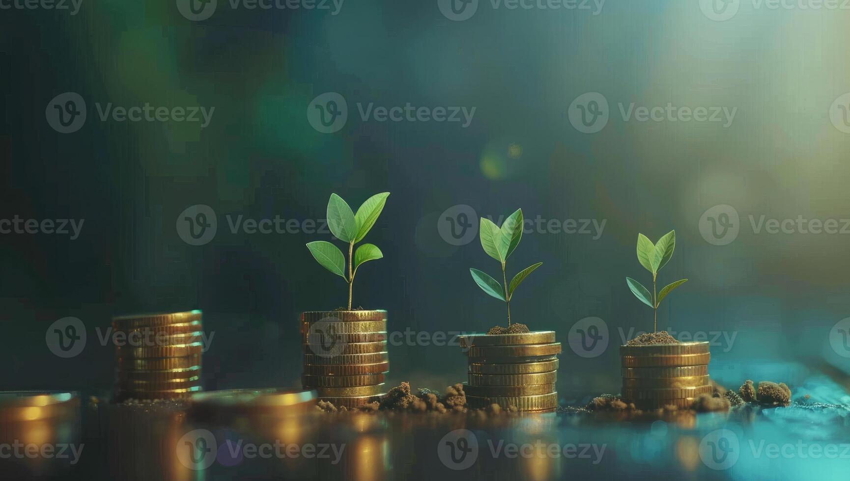 Growing Plants From Stacks Of Golden Coins photo