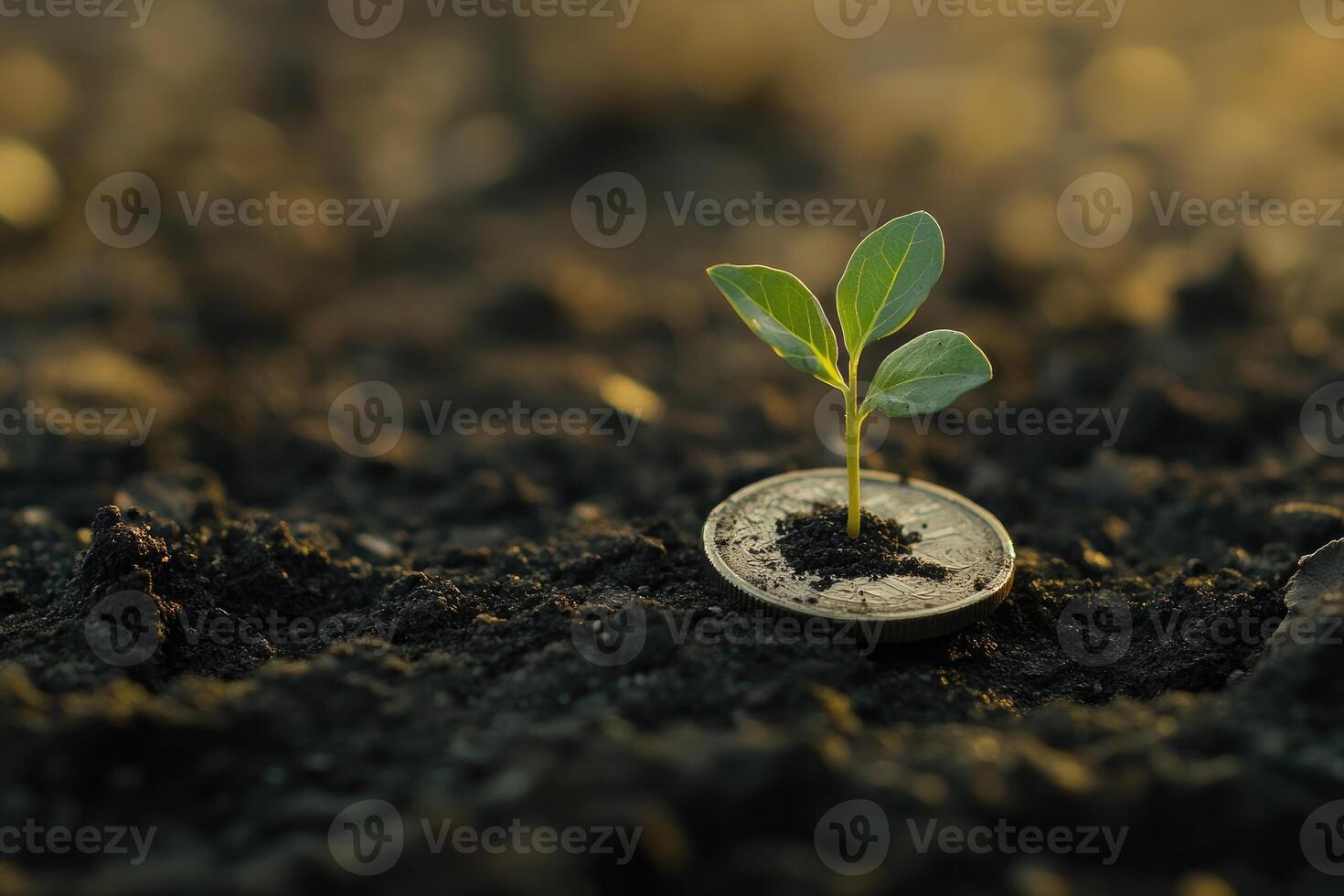 Young Plant Sprouting From Coin photo