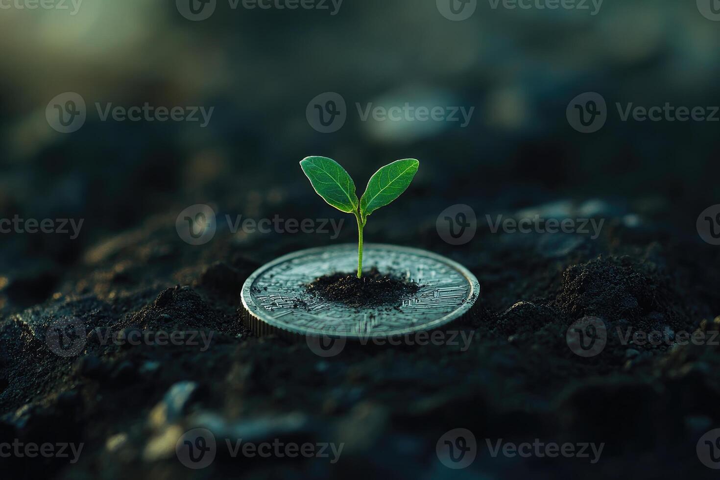 Young Plant Sprouting From Cryptocurrency Coin photo