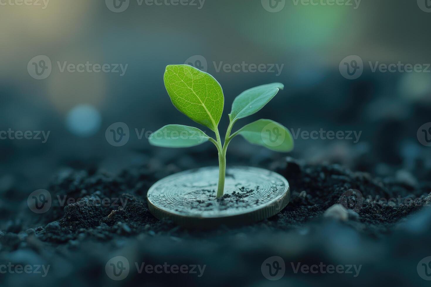 Plant Sprouting From Coin photo