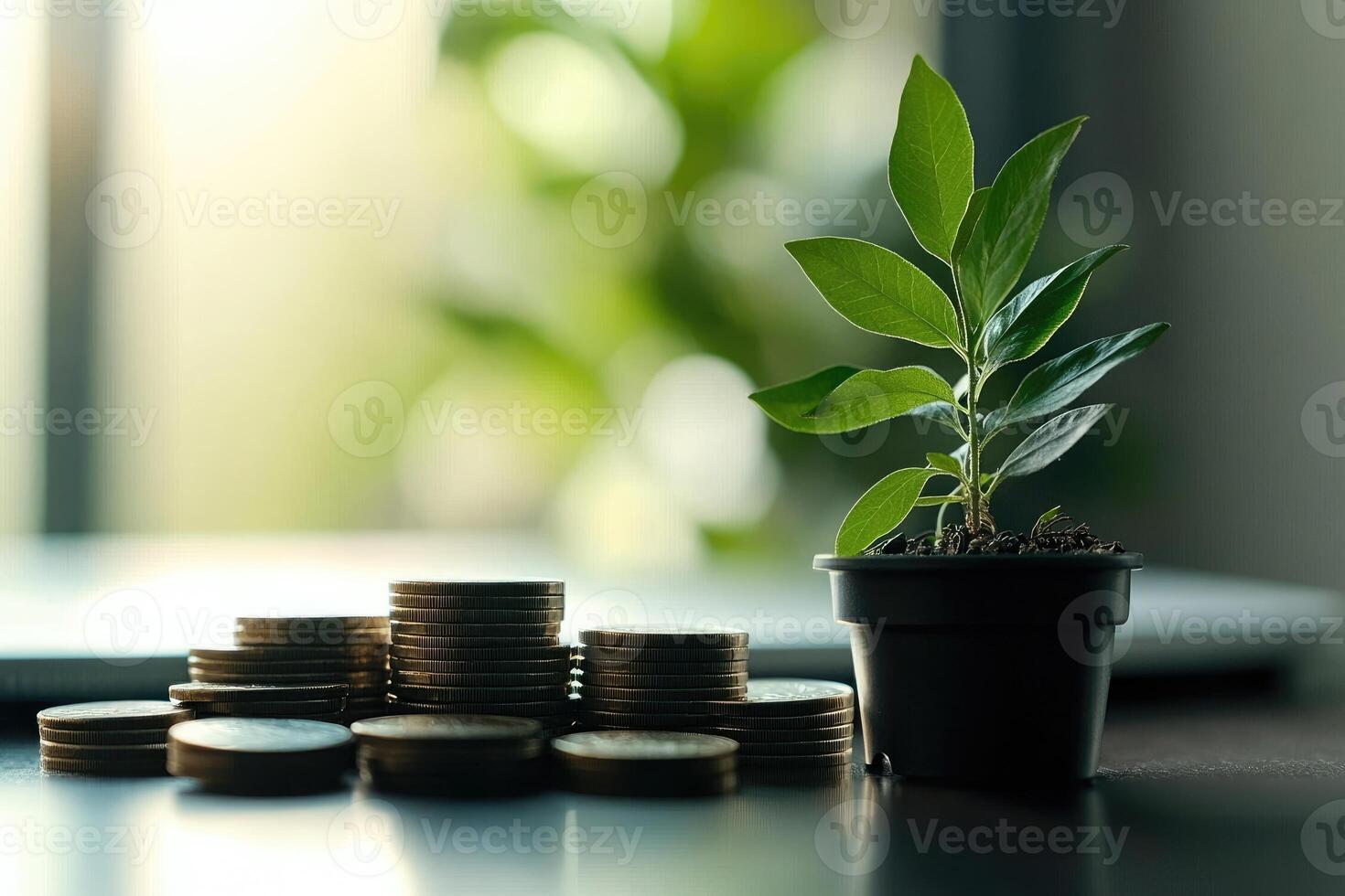 Growing Money Plant Stacks Coins Financial Growth photo