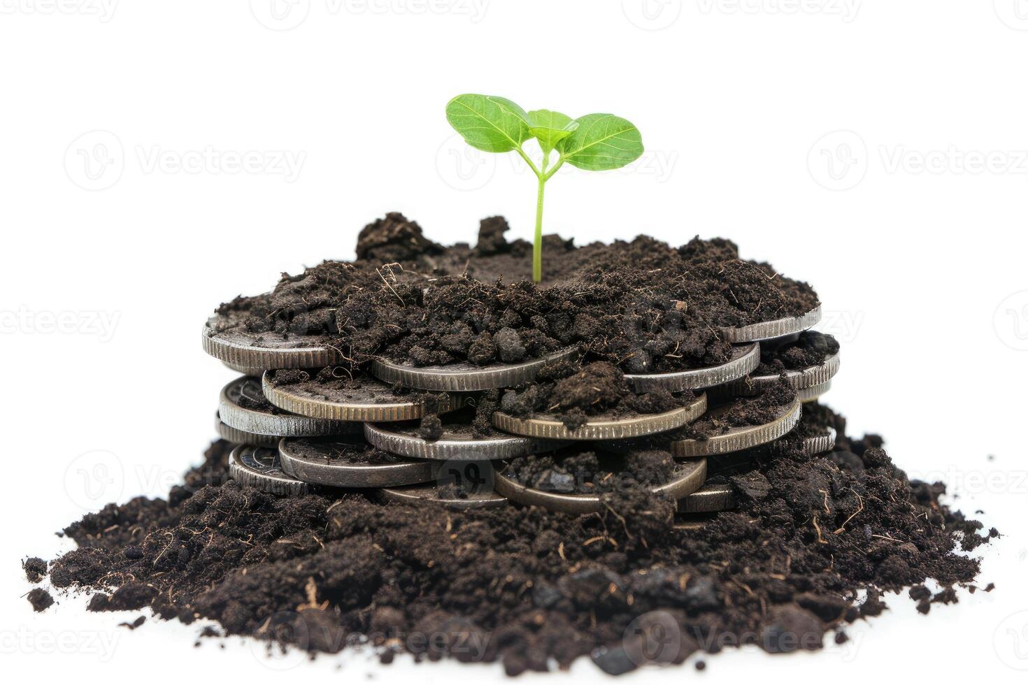 Young Plant Sprouting From A Stack Of Coins photo