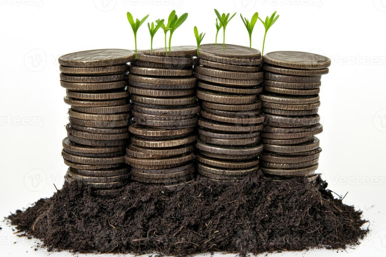 Young Plants Growing From Stacks photo