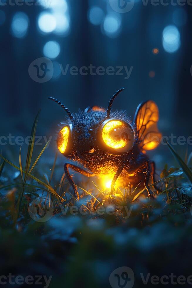 Insect Glowing In Dark Forest Night photo