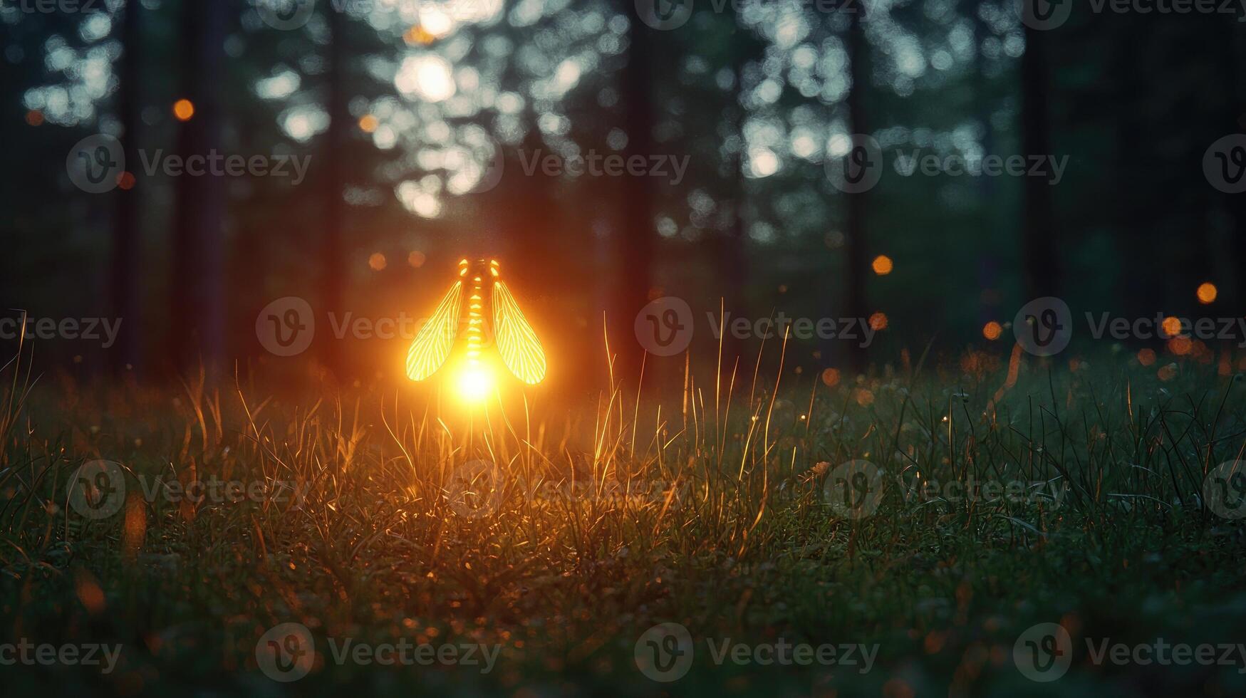 Luminous Firefly Illuminates Night Forest Grass photo