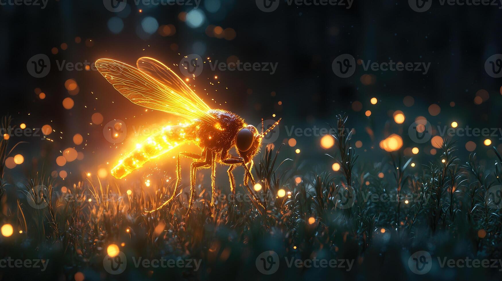 Luminous Insect Glowing Amidst Nighttime Flora photo
