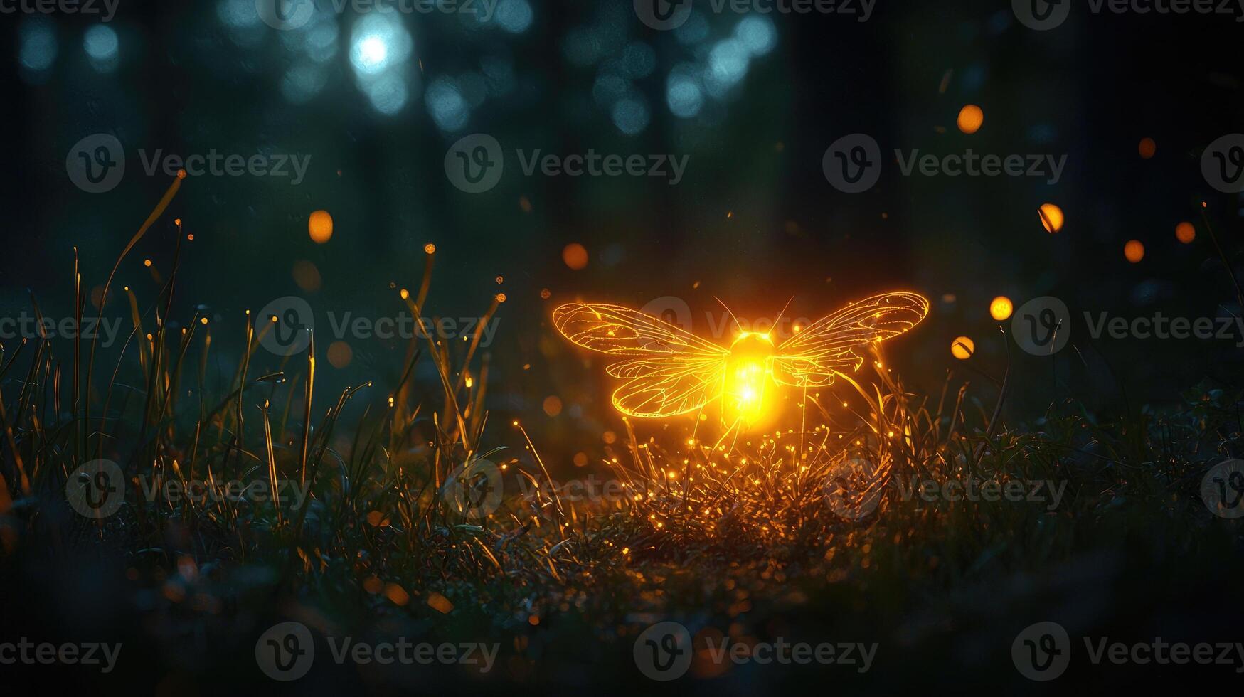 Luminous Firefly Above Night Grass photo