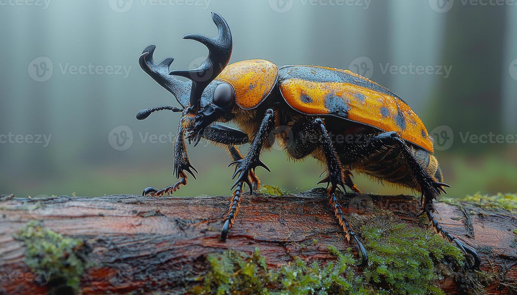 A Striking Orange And Black Beetle On A Log photo