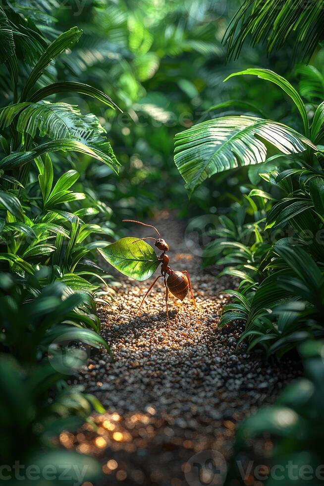 Ant with Leaf Wings Walking a Jungle Path photo