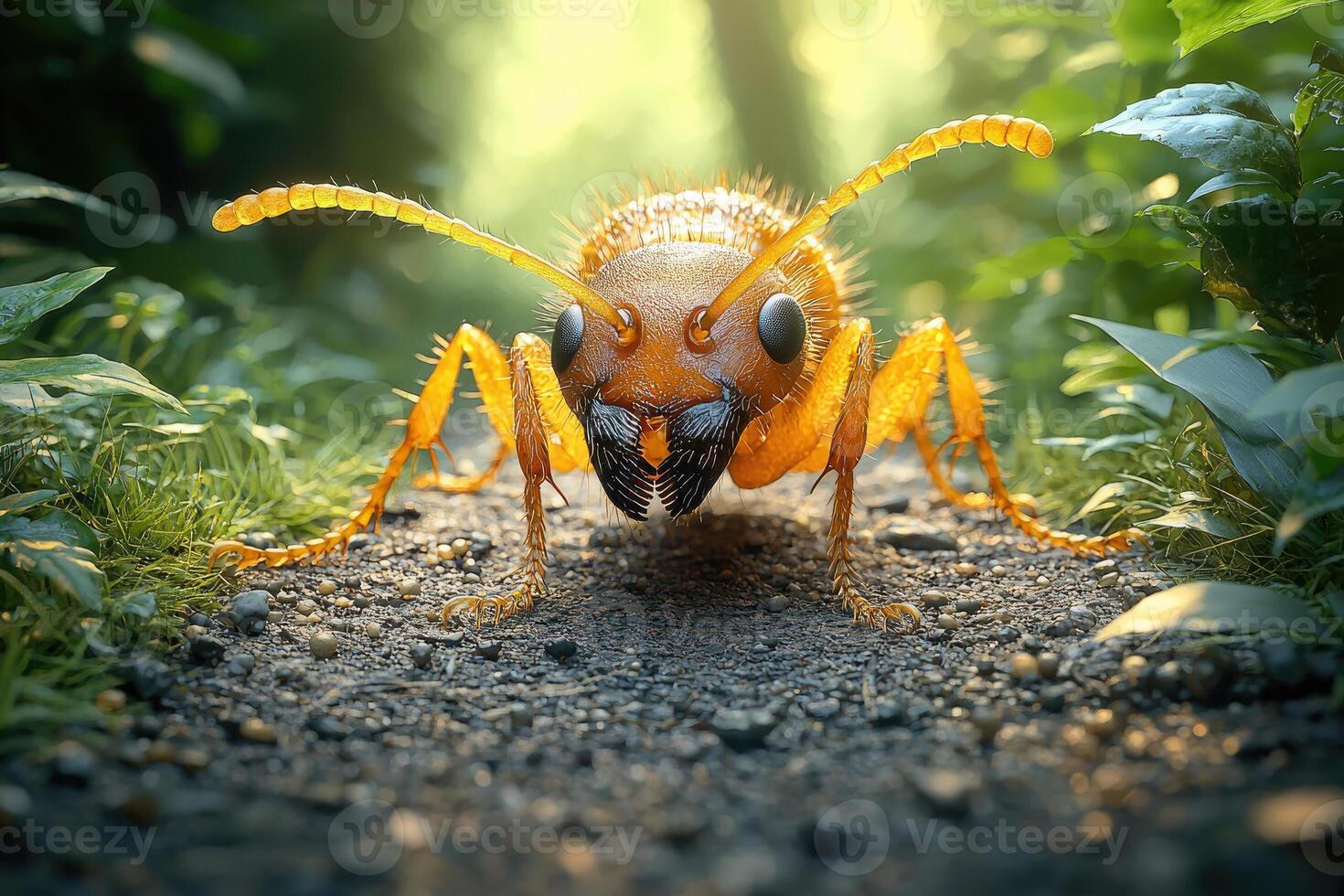 Amber Ant Walking Forest Path Sunlight photo