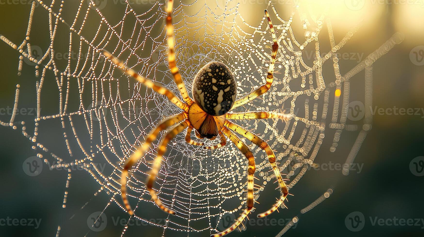 Dewdrop Covered Spiderweb With A Spider In The Center photo