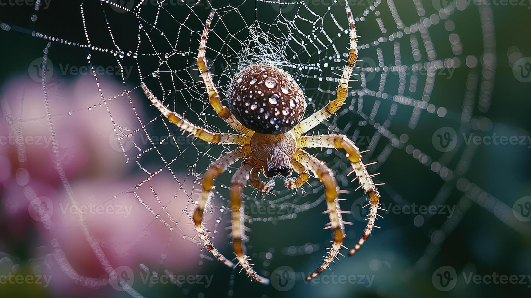 A Dew Covered Spider In Its Web photo