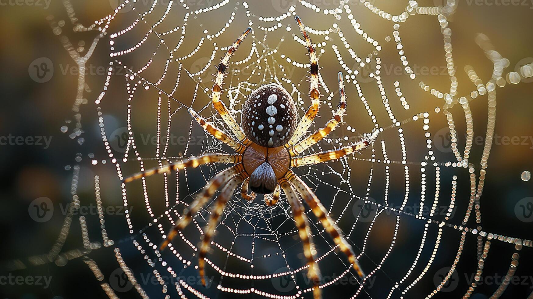 Orb Weaver Spider In Dew Covered Web photo