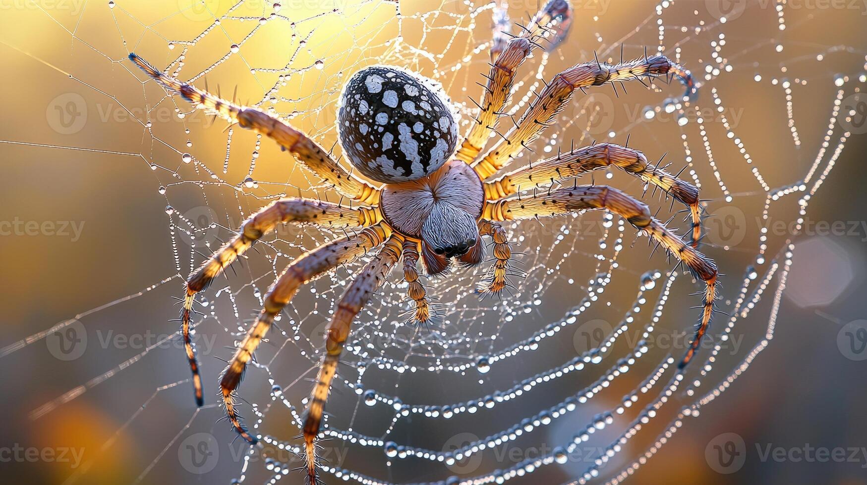 Dewdrops Adorn A Spider In Its Web At Dawn photo