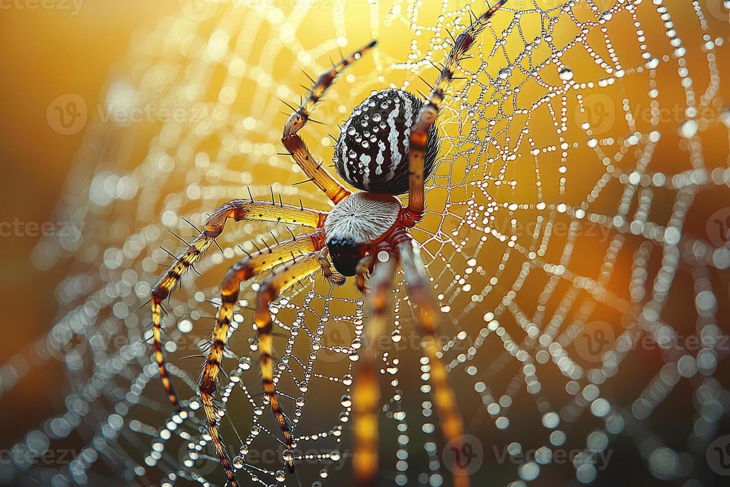 Dew Covered Spider On Its Intricate Web photo