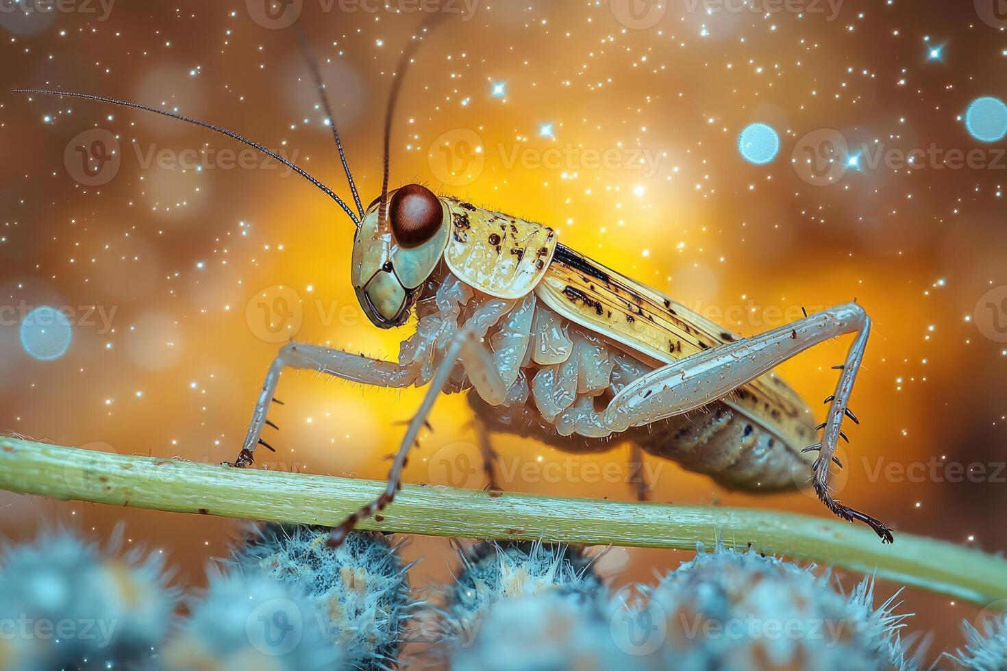 A Closeup Of A Pale Grasshopper On A Stem photo