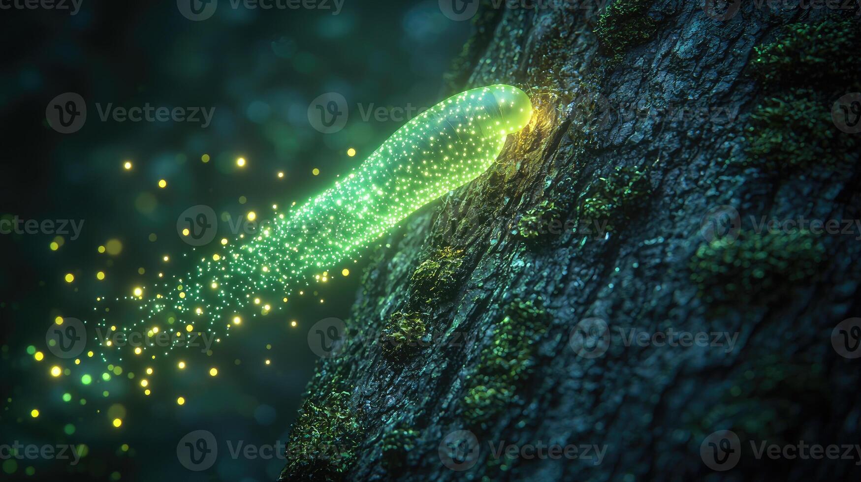 Glowing Orb Emerging From Forest Bark photo