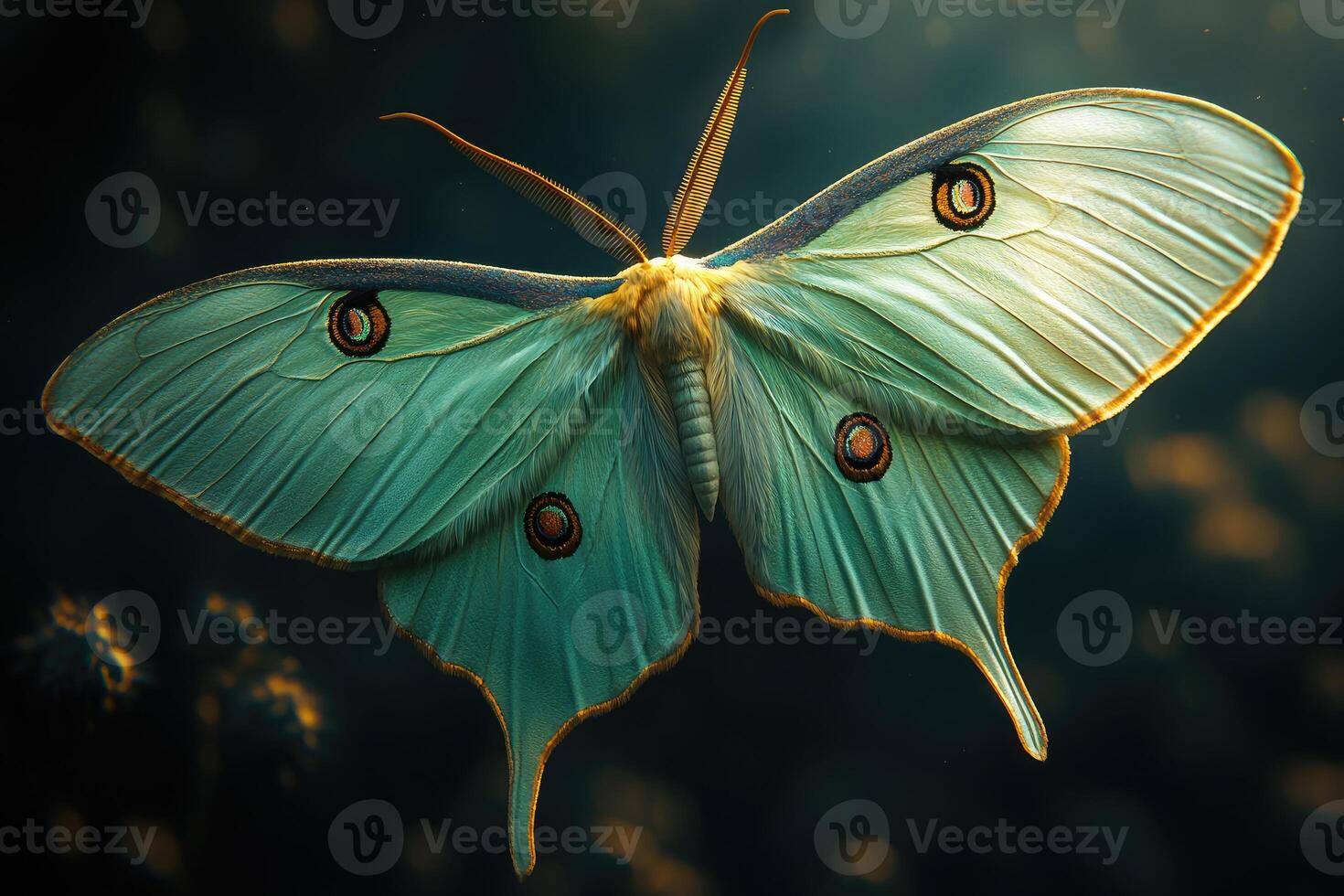 A Lunar Moth Displays Its Exquisite Teal Wings photo
