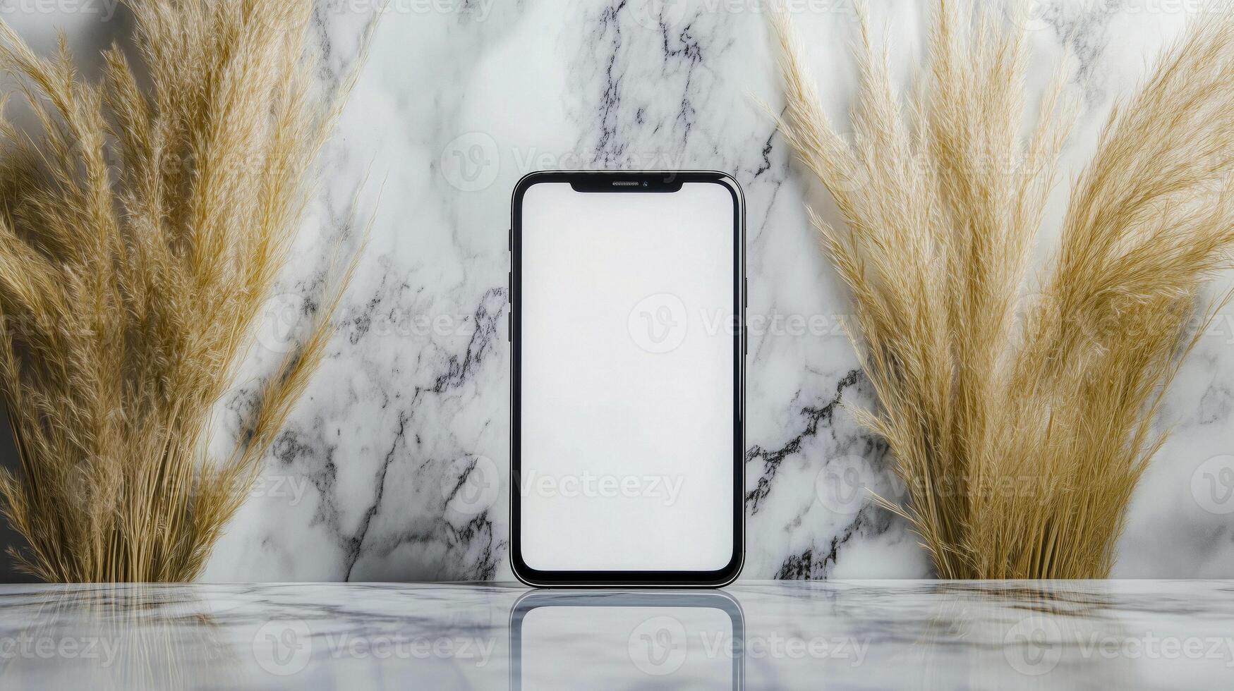 Smartphone display, urban backdrop, on marble, showcasing art photo