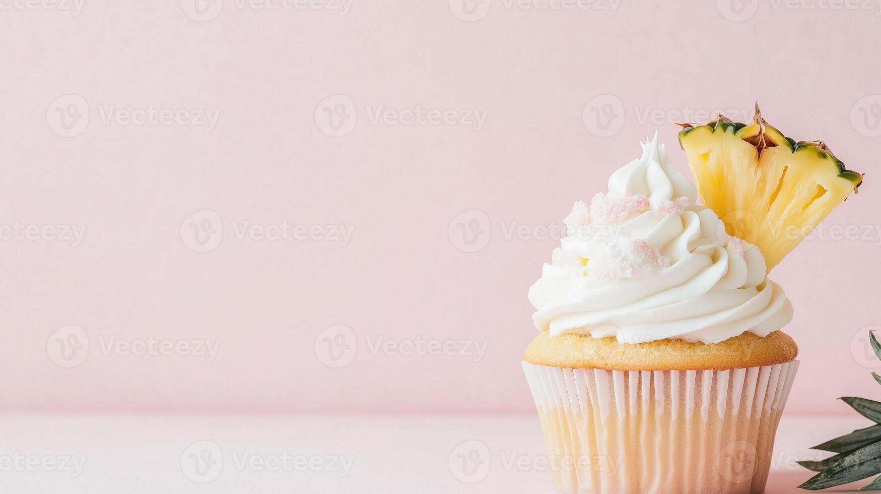 Delicious pineapple cupcake topped with cream photo
