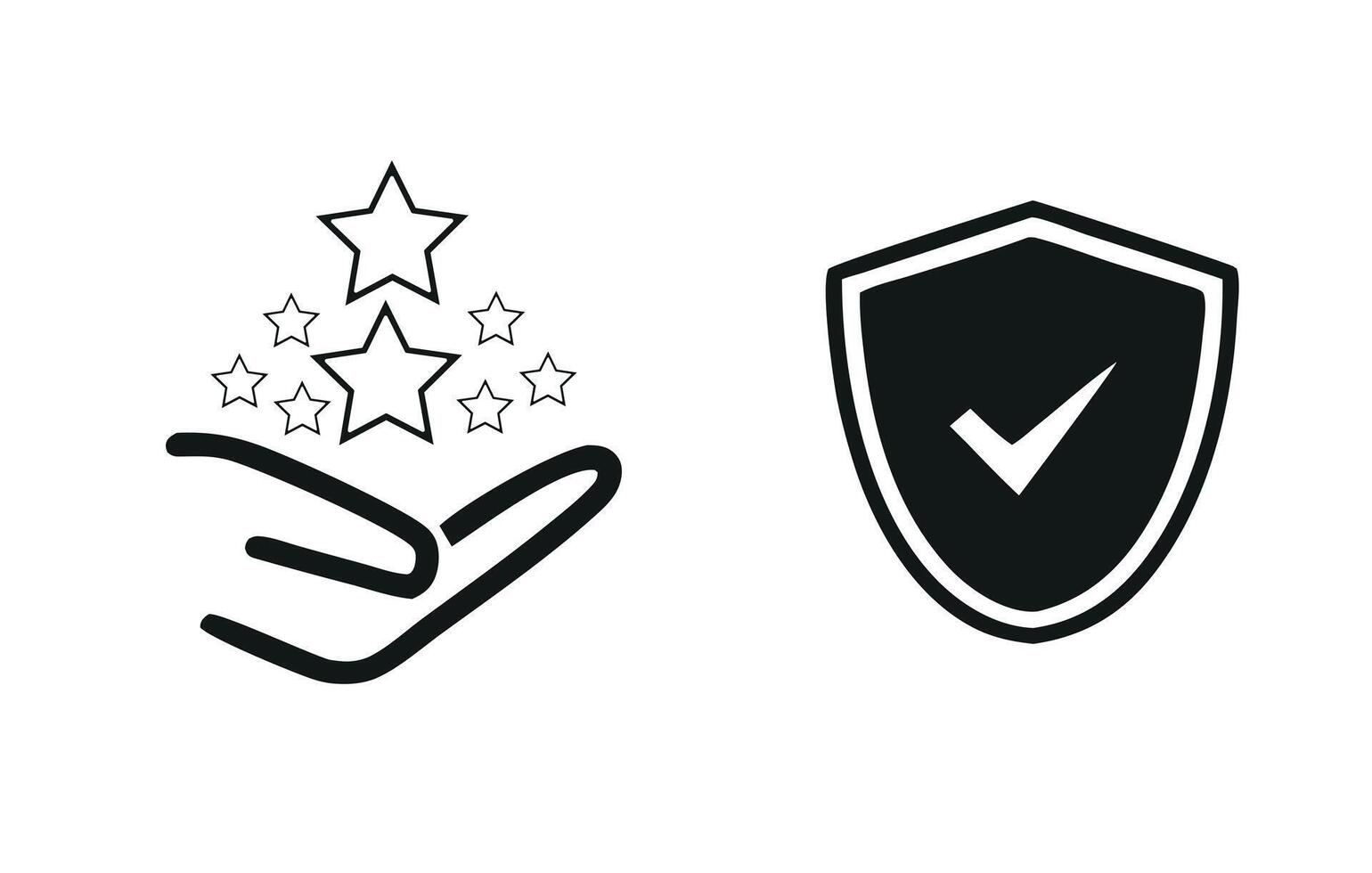 Hand Holding Stars And Shield With Checkmark Symbol Icon vector