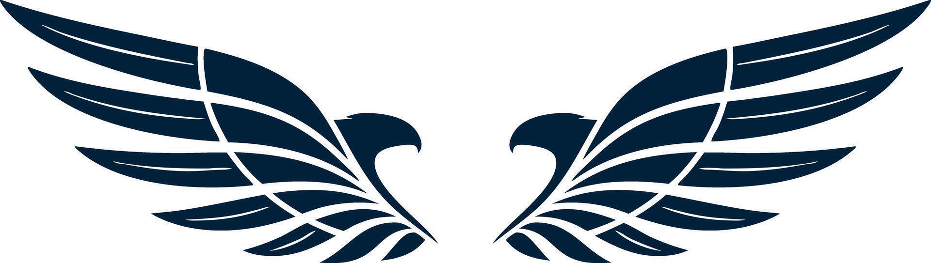 Two wings with black and blue feathers on a white background vector