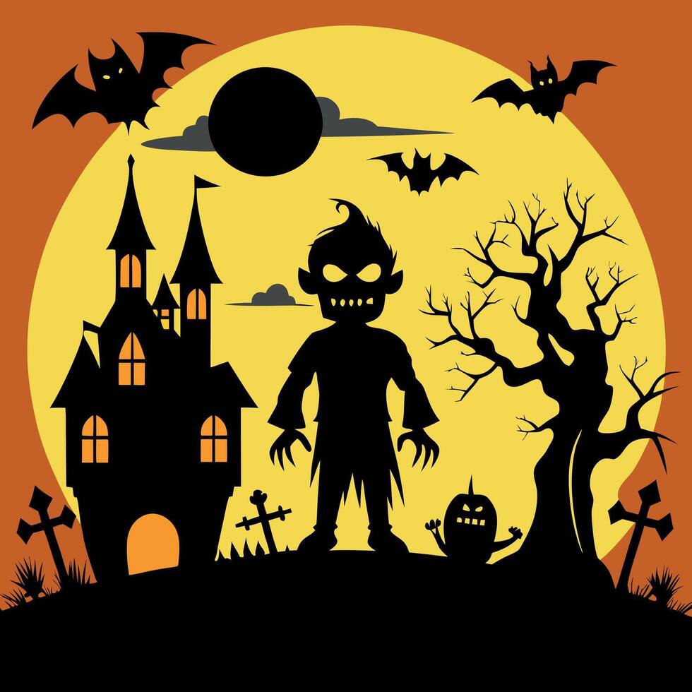 Halloween background with scary monster and castle vector