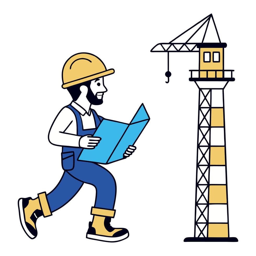 Blueprint Reading and Construction Work at the Construction Site vector