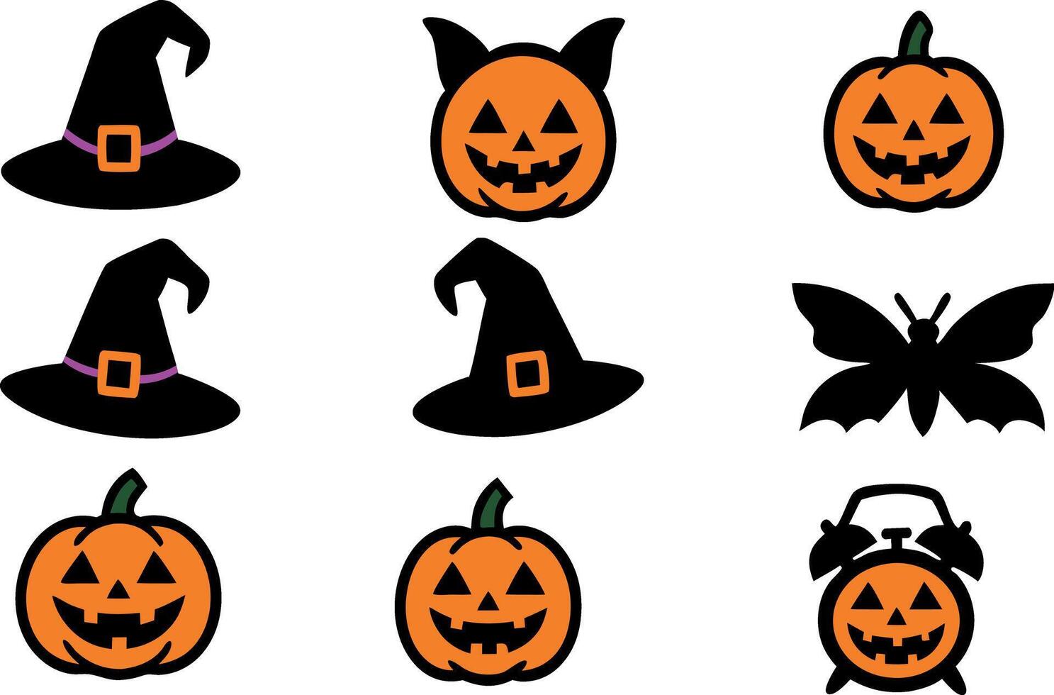 Halloween clip art set with pumpkins, bats and witches vector