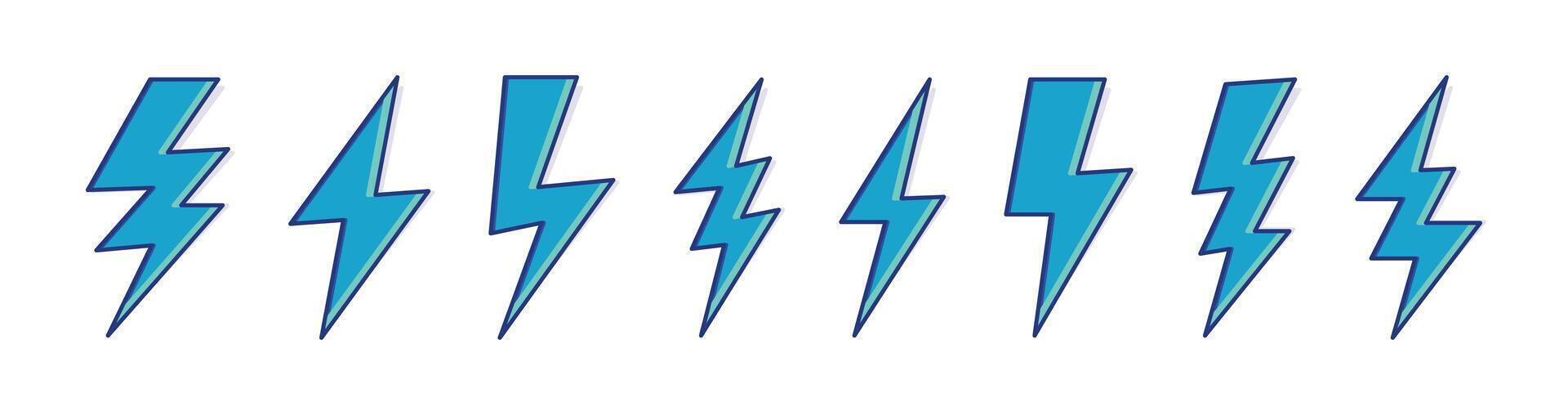 Lightning Bolt Flat Blue Icon Set vector