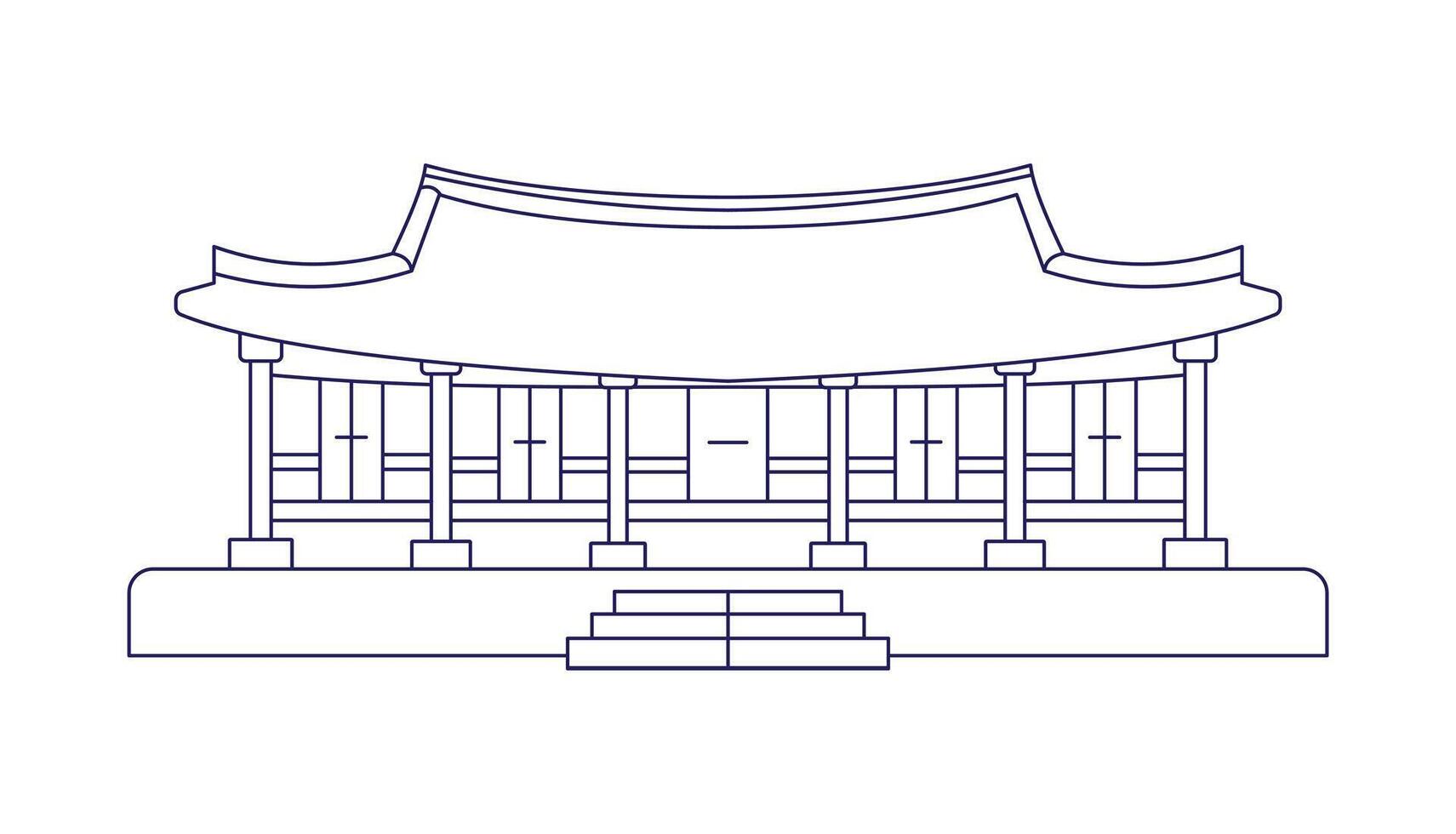 Outline icon of traditional Korean house building vector