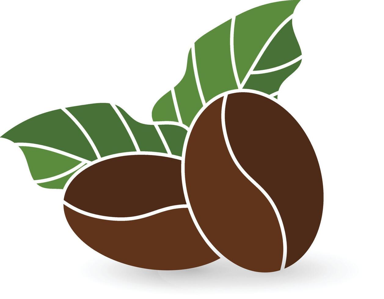 Flat design of organic coffee beans with green leaf vector