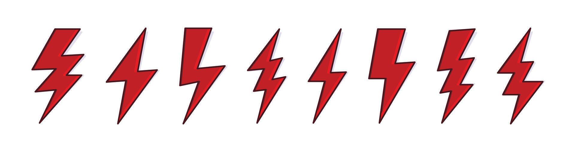 Flat red lightning bolt icon power symbol vector
