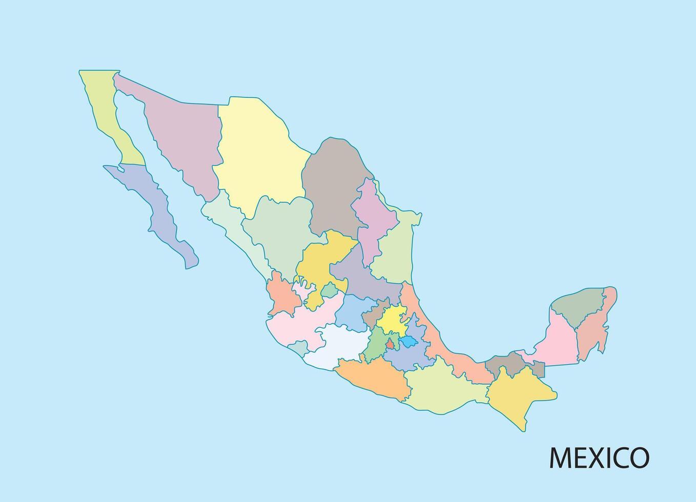 Flat color map showing Mexico area and layout vector