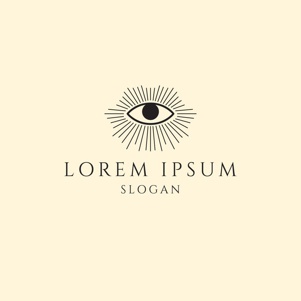 Boho-style logo template with a mystical eye and radiating rays in a minimal line art style. Perfect for spiritual brands, holistic businesses, and artistic design projects. vector